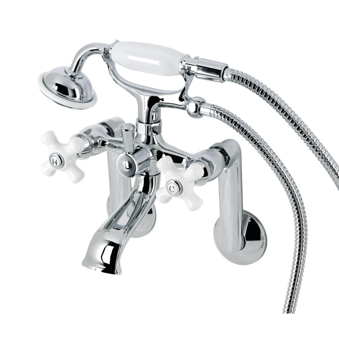 Kingston Heirloom KS269PXC - Kingston Three-Handle 2-Hole Tub Wall Mount Clawfoot Tub Faucet with Hand Shower, Polished Chrome