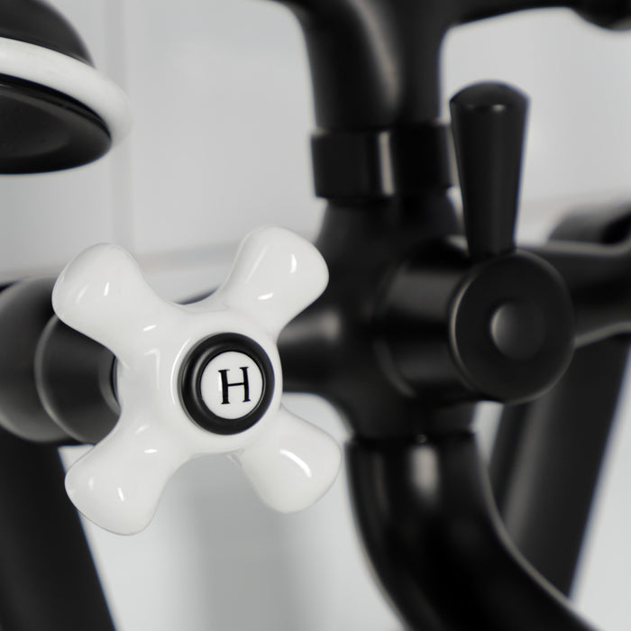 Kingston Heirloom KS269PXMB - Kingston Three-Handle 2-Hole Tub Wall Mount Clawfoot Tub Faucet with Hand Shower, Matte Black