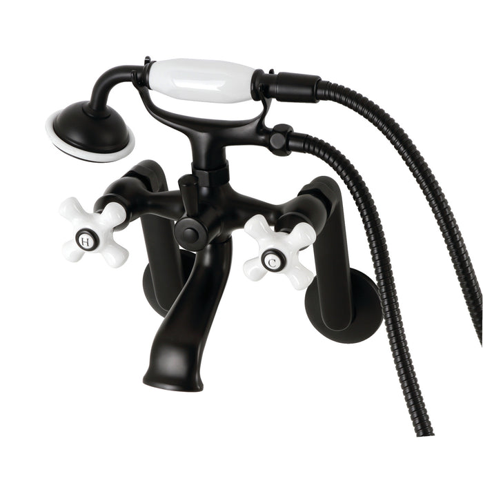 Kingston Heirloom KS269PXMB - Kingston Three-Handle 2-Hole Tub Wall Mount Clawfoot Tub Faucet with Hand Shower, Matte Black