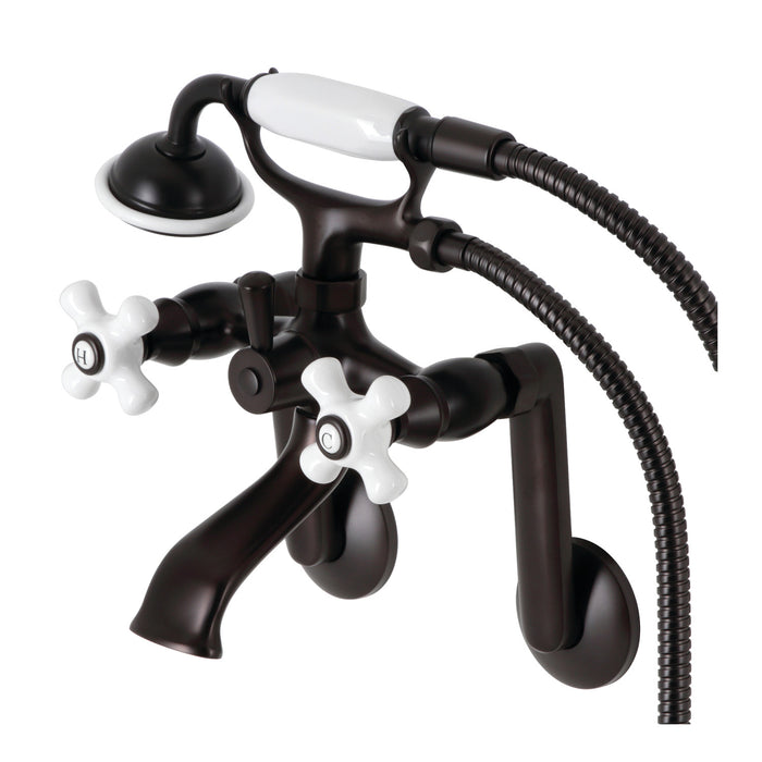 Kingston Heirloom KS269PXORB - Kingston Three-Handle 2-Hole Tub Wall Mount Clawfoot Tub Faucet with Hand Shower, Oil Rubbed Bronze