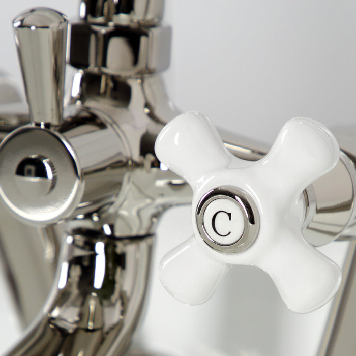 Kingston Heirloom KS269PXPN - Kingston Three-Handle 2-Hole Tub Wall Mount Clawfoot Tub Faucet with Hand Shower, Polished Nickel