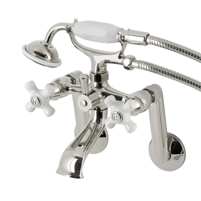 Kingston Heirloom KS269PXPN - Kingston Three-Handle 2-Hole Tub Wall Mount Clawfoot Tub Faucet with Hand Shower, Polished Nickel