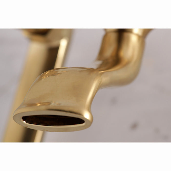 Kingston KS269SB Three-Handle 2-Hole Tub Wall Mount Clawfoot Tub Faucet with Hand Shower, Brushed Brass