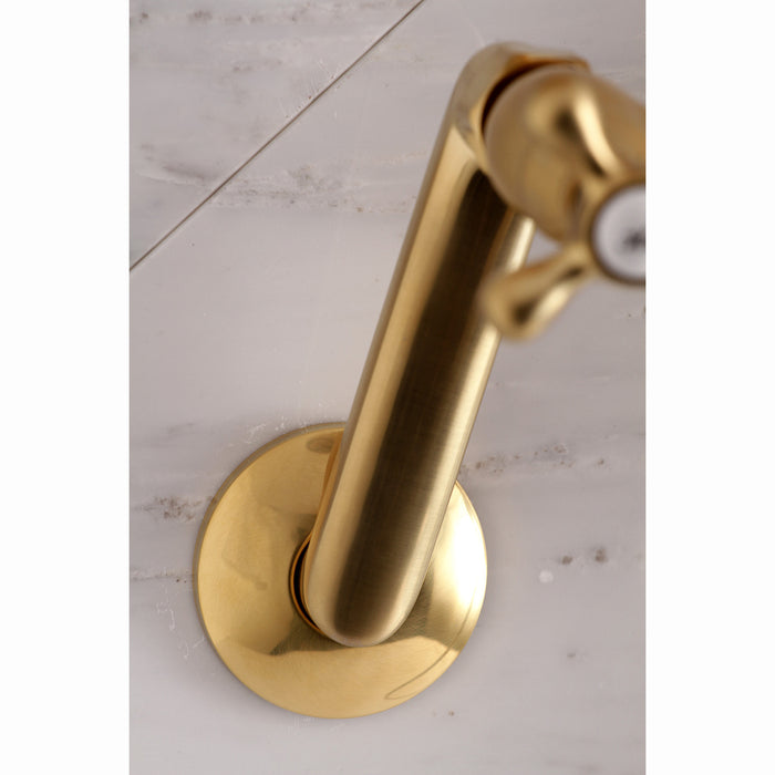 Kingston KS269SB Three-Handle 2-Hole Tub Wall Mount Clawfoot Tub Faucet with Hand Shower, Brushed Brass