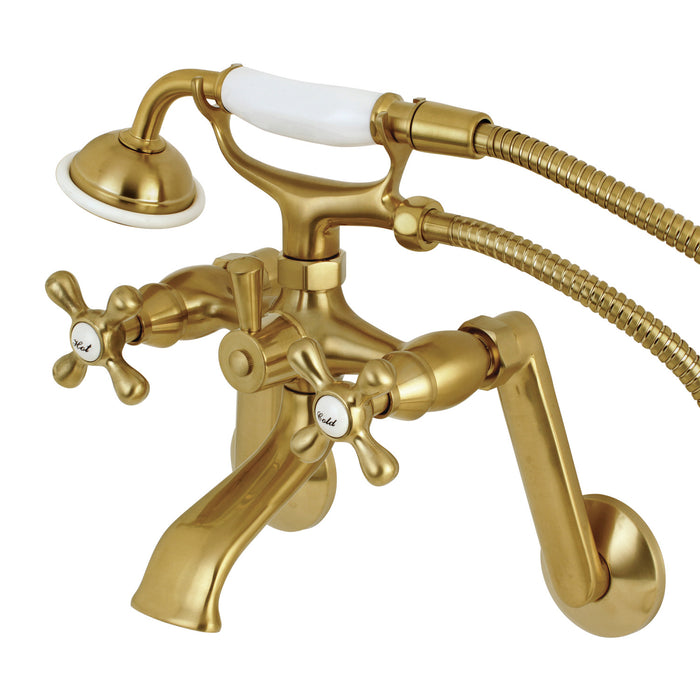 Kingston KS269SB Three-Handle 2-Hole Tub Wall Mount Clawfoot Tub Faucet with Hand Shower, Brushed Brass