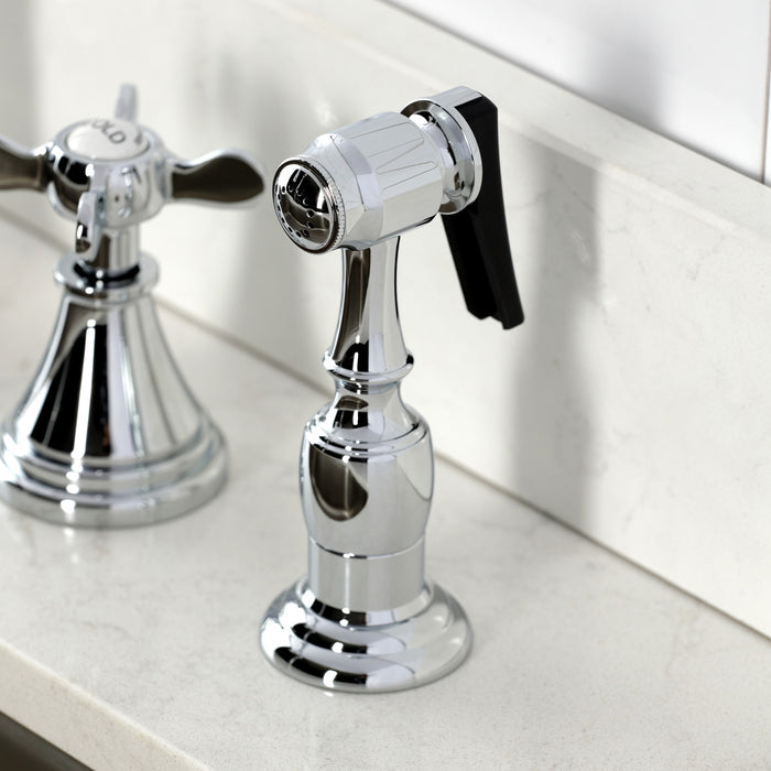 Kingston Tulare KS2791BEXBS - Essex Double-Handle 4-Hole Widespread Kitchen Faucet with Brass Sprayer, Polished Chrome
