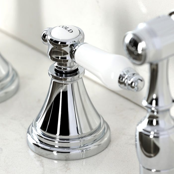 Kingston Tulare KS2791BPLBS - Bel-Air Double-Handle 4-Hole Widespread Kitchen Faucet with Brass Sprayer, Polished Chrome