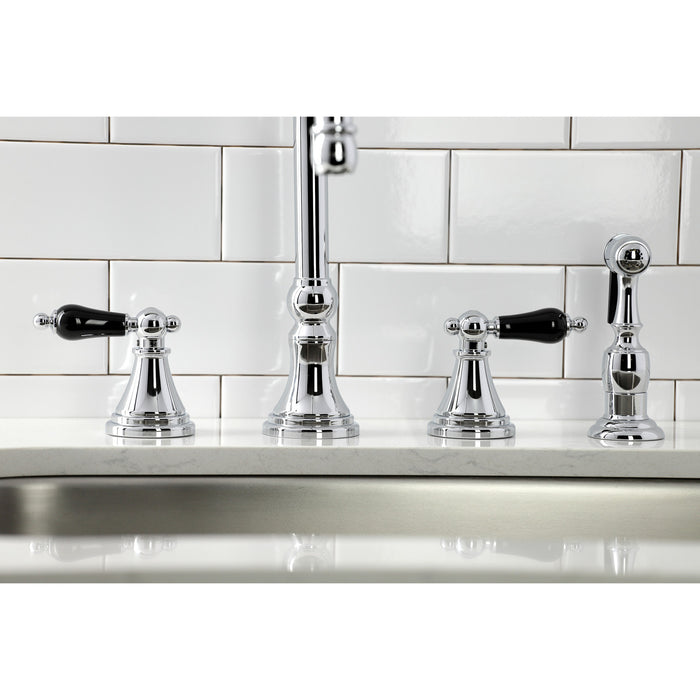 Kingston Tulare KS2791PKLBS - Duchess Double-Handle 4-Hole Widespread Kitchen Faucet with Brass Sprayer, Polished Chrome
