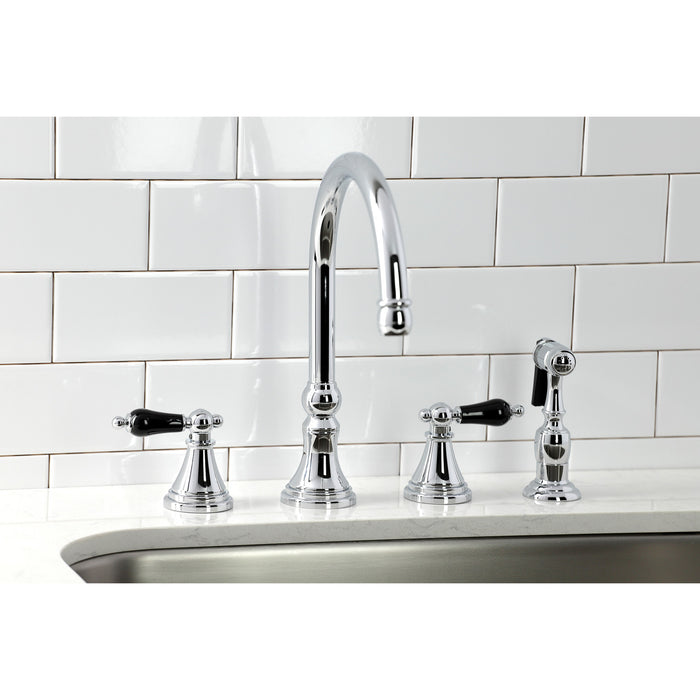 Kingston Tulare KS2791PKLBS - Duchess Double-Handle 4-Hole Widespread Kitchen Faucet with Brass Sprayer, Polished Chrome