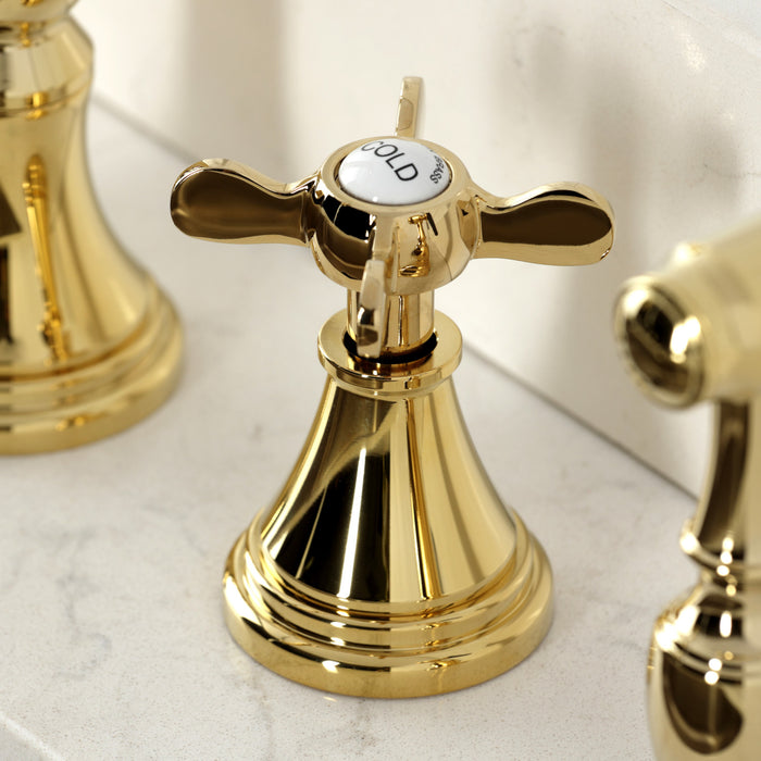 Kingston Tulare KS2792BEXBS - Essex Double-Handle 4-Hole Widespread Kitchen Faucet with Brass Sprayer, Polished Brass