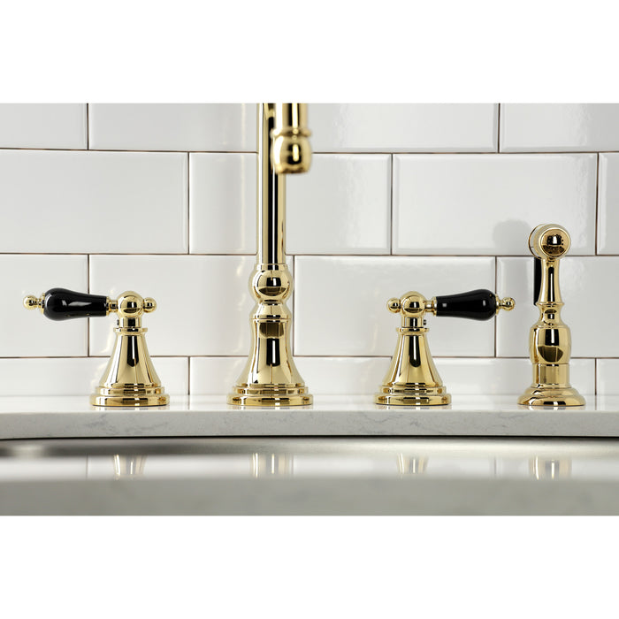Duchess KS2792PKLBS Double-Handle 4-Hole Widespread Kitchen Faucet with Brass Sprayer, Polished Brass