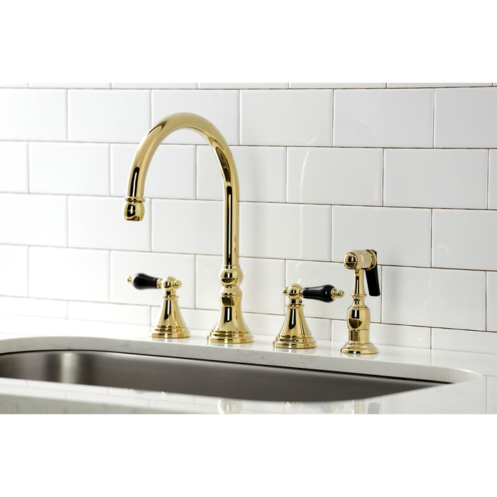 Duchess KS2792PKLBS Double-Handle 4-Hole Widespread Kitchen Faucet with Brass Sprayer, Polished Brass