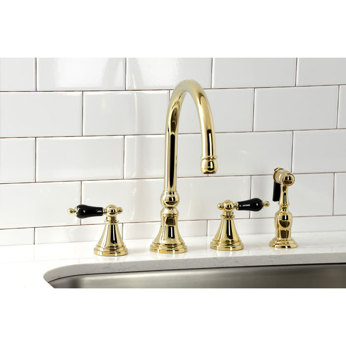 Duchess KS2792PKLBS Double-Handle 4-Hole Widespread Kitchen Faucet with Brass Sprayer, Polished Brass