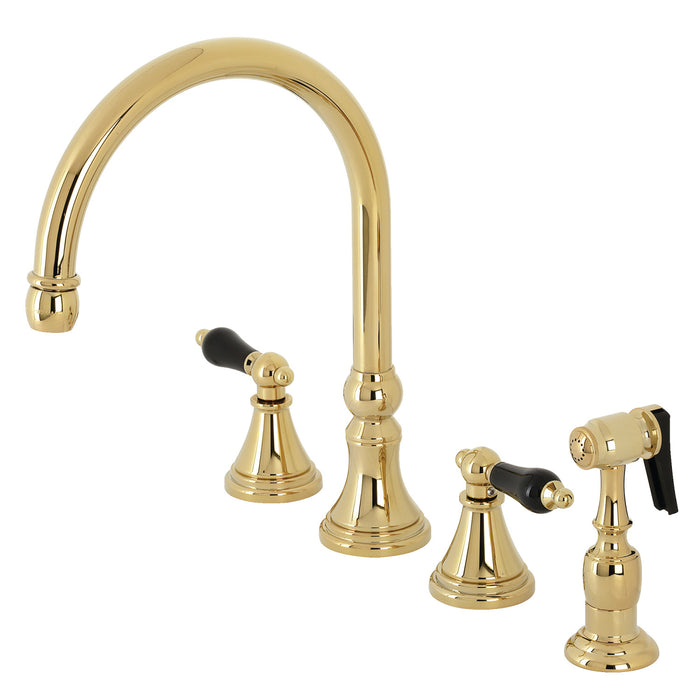Duchess KS2792PKLBS Double-Handle 4-Hole Widespread Kitchen Faucet with Brass Sprayer, Polished Brass