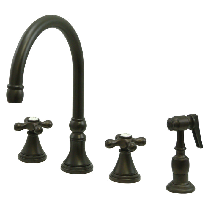 Kingston Tulare KS2795AXBS - Governor Double-Handle 4-Hole Widespread Kitchen Faucet with Brass Sprayer, Oil Rubbed Bronze