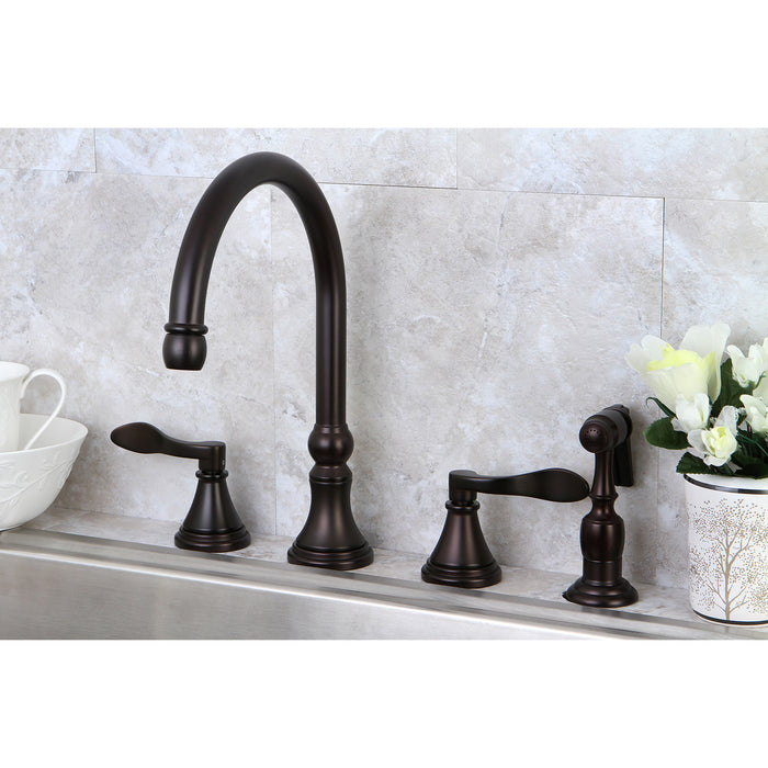 Kingston Tulare KS2795DFLBS - NuFrench Double-Handle 4-Hole Widespread Kitchen Faucet with Brass Sprayer, Oil Rubbed Bronze