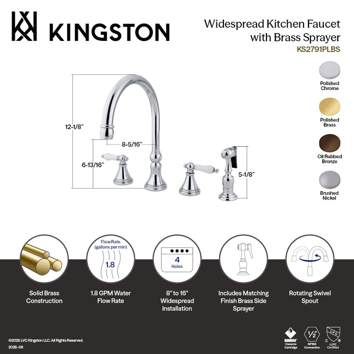 Governor KS2795PLBS Double-Handle 4-Hole Widespread Kitchen Faucet with Brass Sprayer, Oil Rubbed Bronze