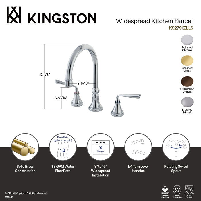 Kingston Tulare KS2795ZLLS - Silver Sage Double-Handle 3-Hole Widespread Kitchen Faucet, Oil Rubbed Bronze