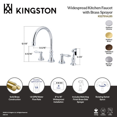 Kingston Tulare KS2798ALBS - Governor Double-Handle 4-Hole