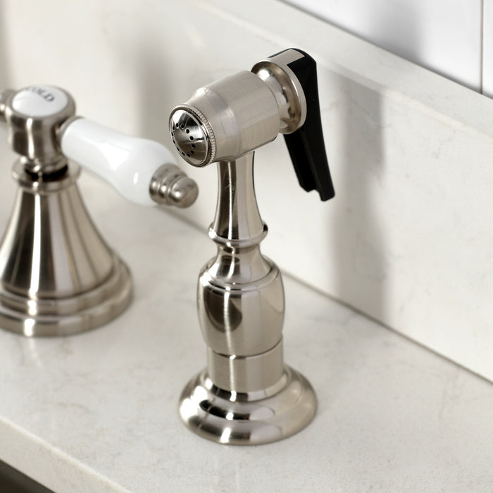 Kingston Tulare KS2798BPLBS - Bel-Air Double-Handle 4-Hole Widespread Kitchen Faucet with Brass Sprayer, Brushed Nickel