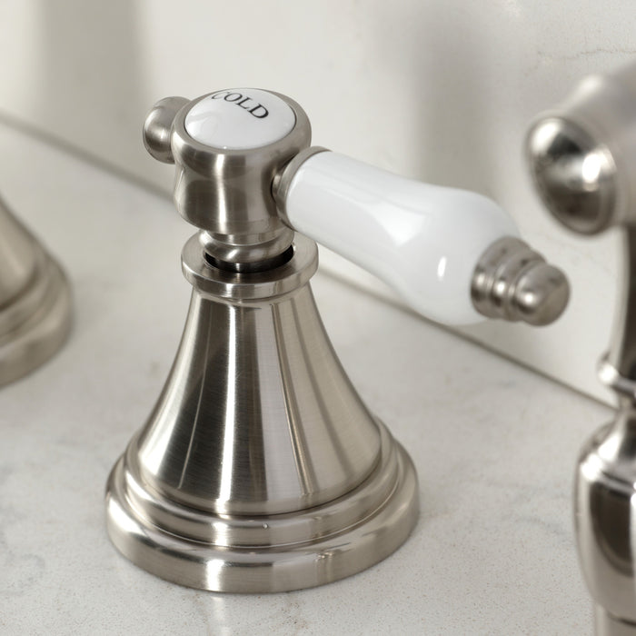 Kingston Tulare KS2798BPLBS - Bel-Air Double-Handle 4-Hole Widespread Kitchen Faucet with Brass Sprayer, Brushed Nickel