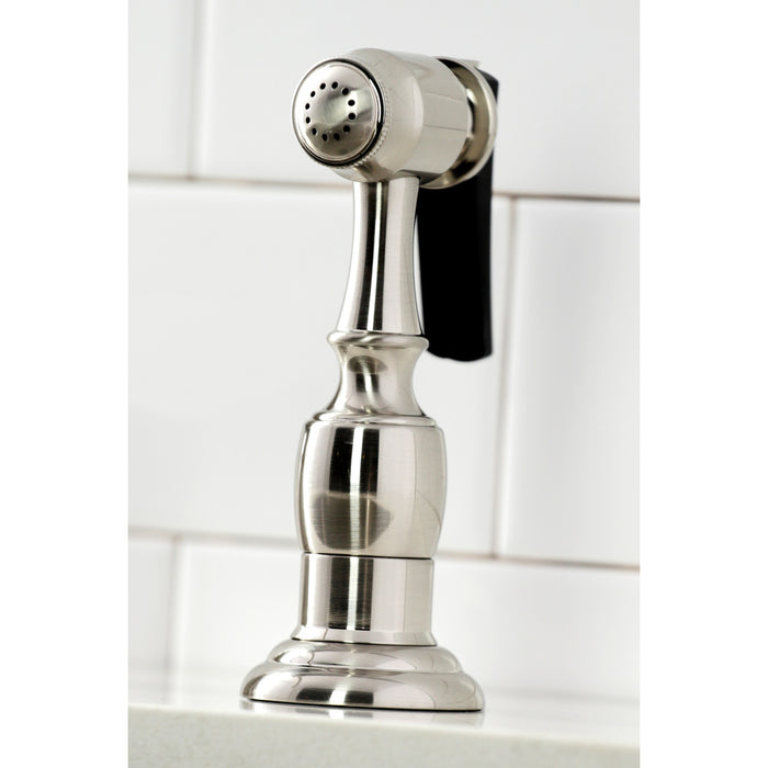 Kingston Tulare KS2798PKLBS - Duchess Double-Handle 4-Hole Widespread Kitchen Faucet with Brass Sprayer, Brushed Nickel