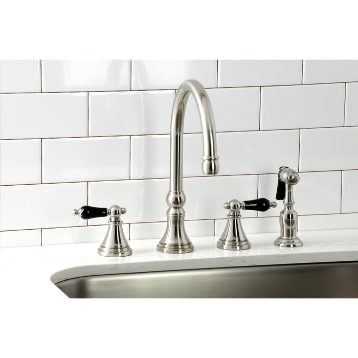 Kingston Tulare KS2798PKLBS - Duchess Double-Handle 4-Hole Widespread Kitchen Faucet with Brass Sprayer, Brushed Nickel