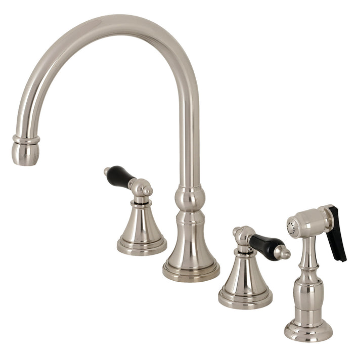 Kingston Tulare KS2798PKLBS - Duchess Double-Handle 4-Hole Widespread Kitchen Faucet with Brass Sprayer, Brushed Nickel
