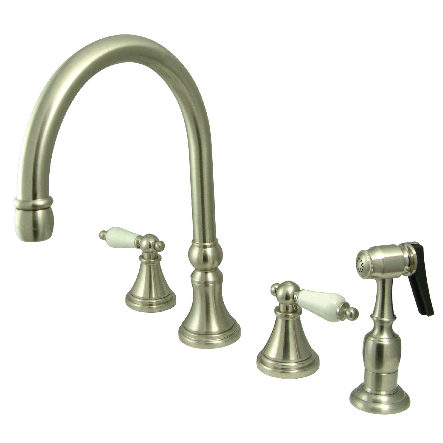 Kingston Brass KS2798PLBS Governor Deck Mount Kitchen Faucet with Brass Sprayer, 8-1/4-Inch, Satin Nickel by Kingston Brass Kingston Brass KS2798PLBS Governor Deck Mount Kitchen Faucet with