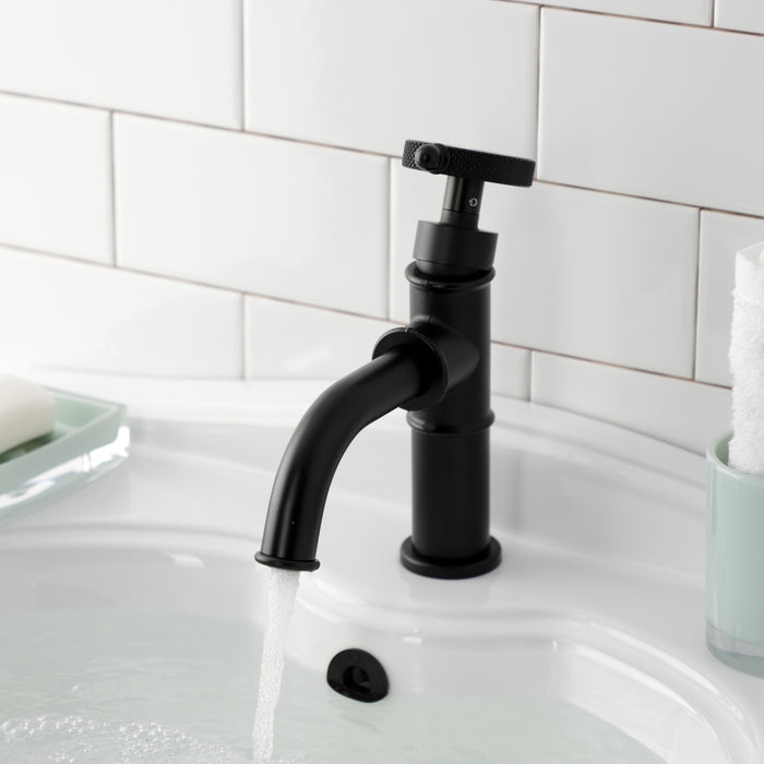 Kingston Sona KS2820RKX - Webb One-Handle 1-Hole Bathroom Faucet with Knurled Handle and Push Pop-Up Drain, Matte Black