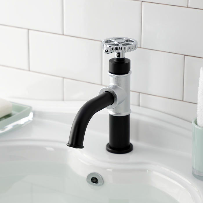 Kingston Sona KS2821CG - Fuller One-Handle 1-Hole Bathroom Faucet with Push Pop-Up Drain, Matte Black/Polished Chrome