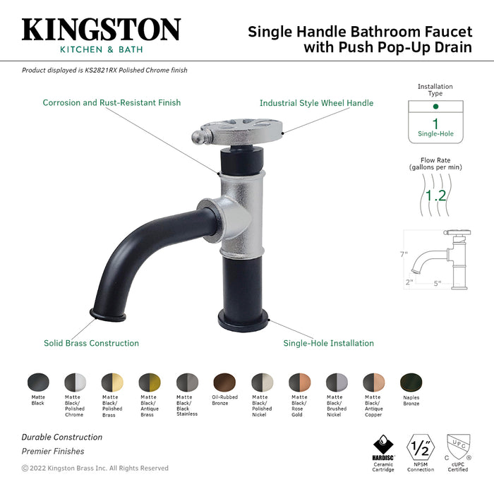 Kingston Heirloom KS2821RX - Belknap One-Handle 1-Hole Bathroom Faucet with Push Pop-Up Drain, Matte Black/Polished Chrome