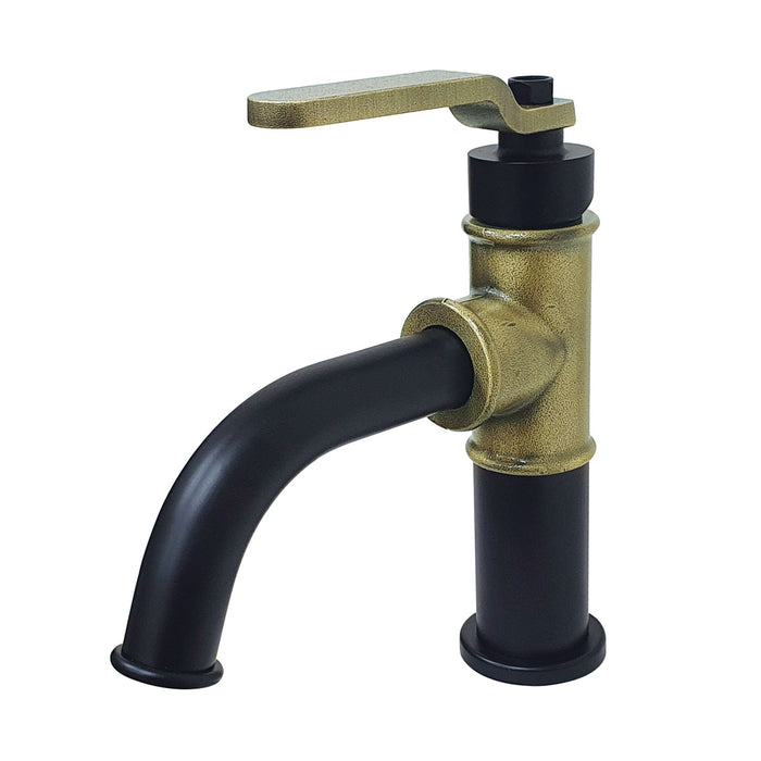 Kingston Heirloom KS2823KL - Whitaker One-Handle 1-Hole Bathroom Faucet with Push Pop-Up Drain, Matte Black/Antique Brass
