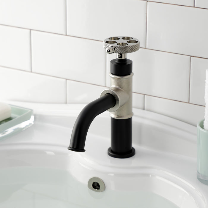 Kingston Sona KS2826RKX - Webb One-Handle 1-Hole Bathroom Faucet with Knurled Handle and Push Pop-Up Drain, Matte Black/Polished Nickel