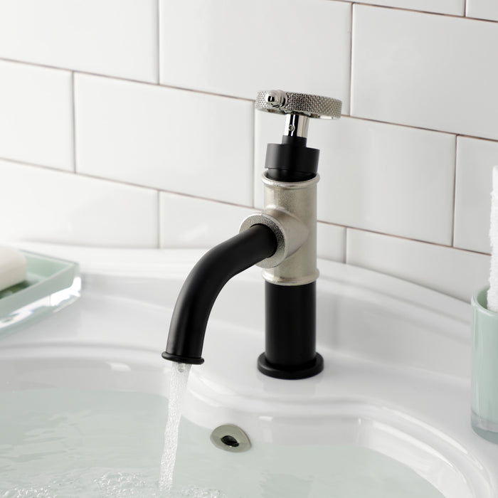 Kingston Sona KS2826RKX - Webb One-Handle 1-Hole Bathroom Faucet with Knurled Handle and Push Pop-Up Drain, Matte Black/Polished Nickel