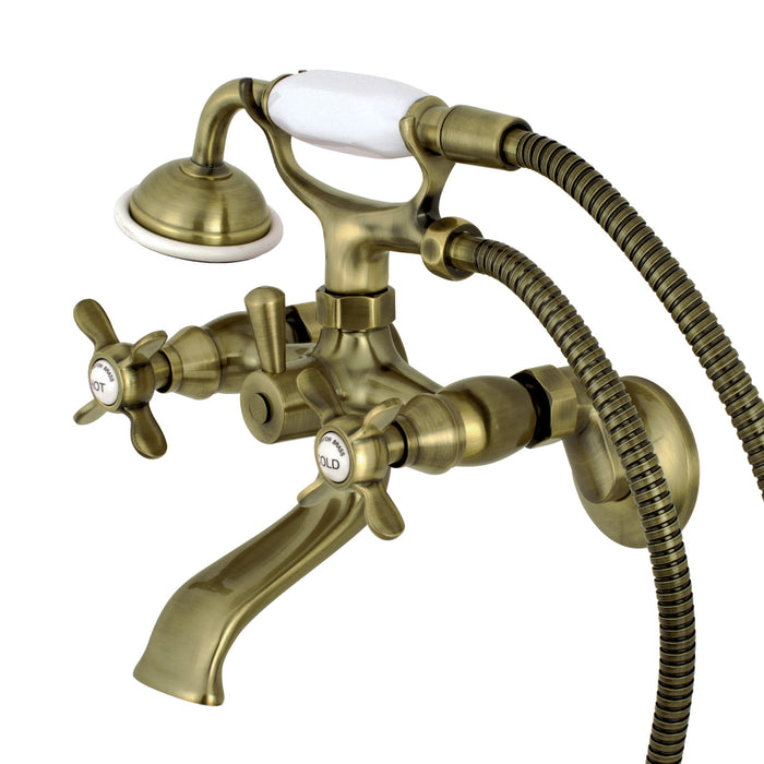 Essex KS285AB Three-Handle 2-Hole Tub Wall Mount Clawfoot Tub Faucet with Hand Shower, Antique Brass