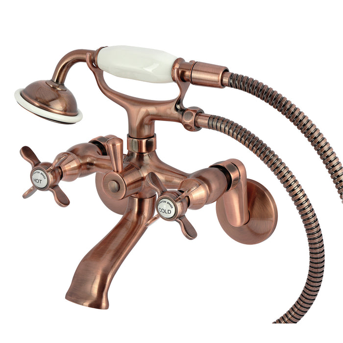 Kingston Heirloom KS285AC - Kingston Three-Handle 2-Hole Tub Wall Mount Clawfoot Tub Faucet with Hand Shower, Antique Copper
