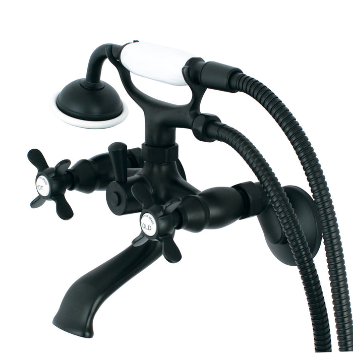 Kingston Heirloom KS285MB - Essex Three-Handle 2-Hole Tub Wall Mount Clawfoot Tub Faucet with Hand Shower, Matte Black