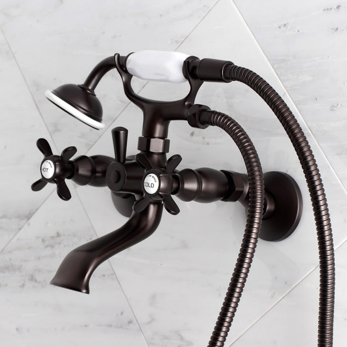 Kingston Heirloom KS285ORB - Essex Three-Handle 2-Hole Tub Wall Mount Clawfoot Tub Faucet with Hand Shower, Oil Rubbed Bronze