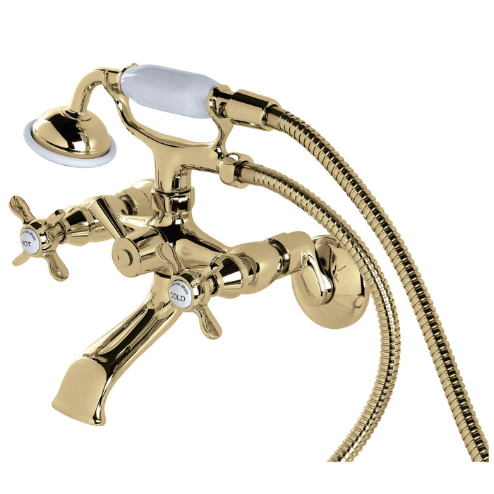 Kingston Heirloom KS285PB - Essex Three-Handle 2-Hole Tub Wall Mount Clawfoot Tub Faucet with Hand Shower, Polished Brass