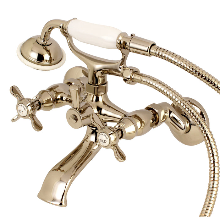 Kingston Heirloom KS285PN - Essex Three-Handle 2-Hole Tub Wall Mount Clawfoot Tub Faucet with Hand Shower, Polished Nickel