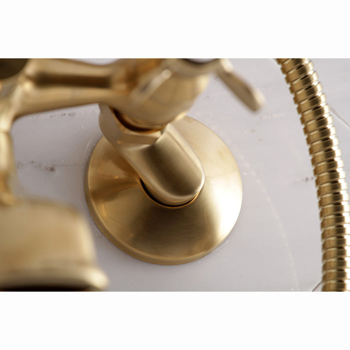 Kingston Heirloom KS285SB - Essex Three-Handle 2-Hole Tub Wall Mount Clawfoot Tub Faucet with Hand Shower, Brushed Brass