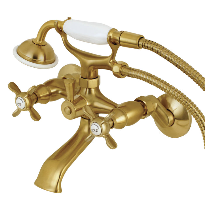 Essex KS285SB Three-Handle 2-Hole Tub Wall Mount Clawfoot Tub Faucet with Hand Shower, Brushed Brass