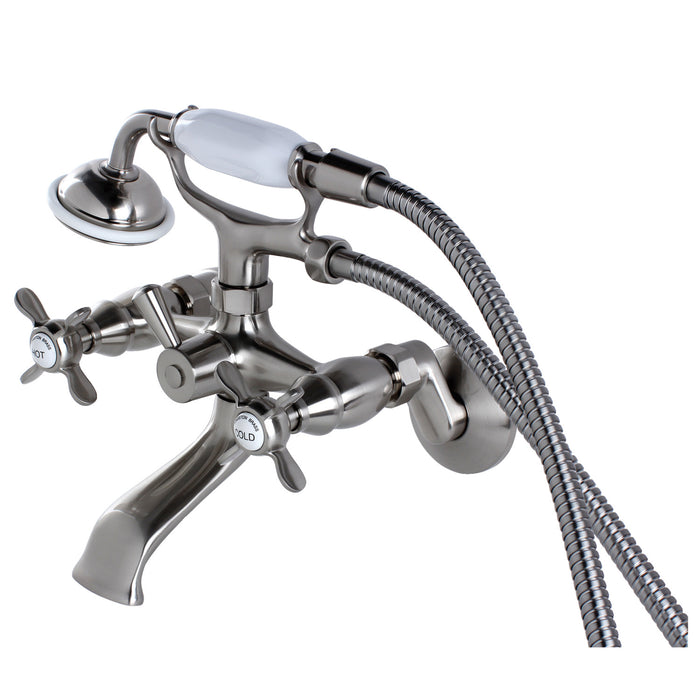 Kingston Heirloom KS285SN - Essex Three-Handle 2-Hole Tub Wall Mount Clawfoot Tub Faucet with Hand Shower, Brushed Nickel