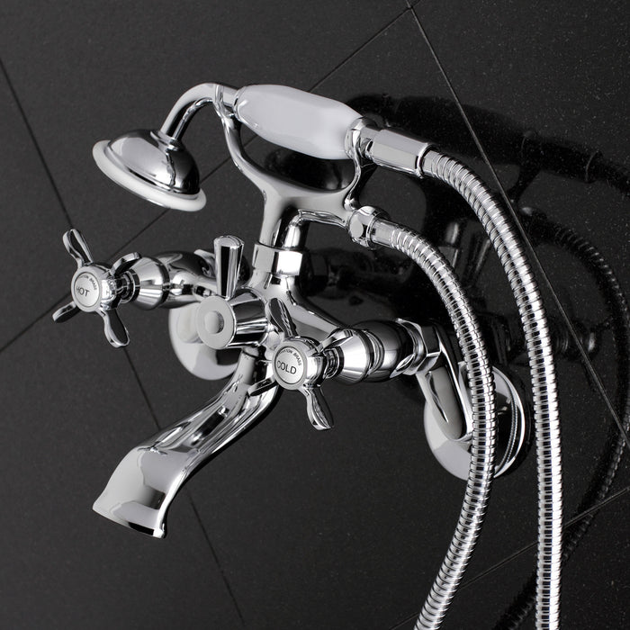 Kingston Heirloom KS286C - Essex Three-Handle 2-Hole Wall Mount Clawfoot Tub Faucet with Hand Shower, Polished Chrome