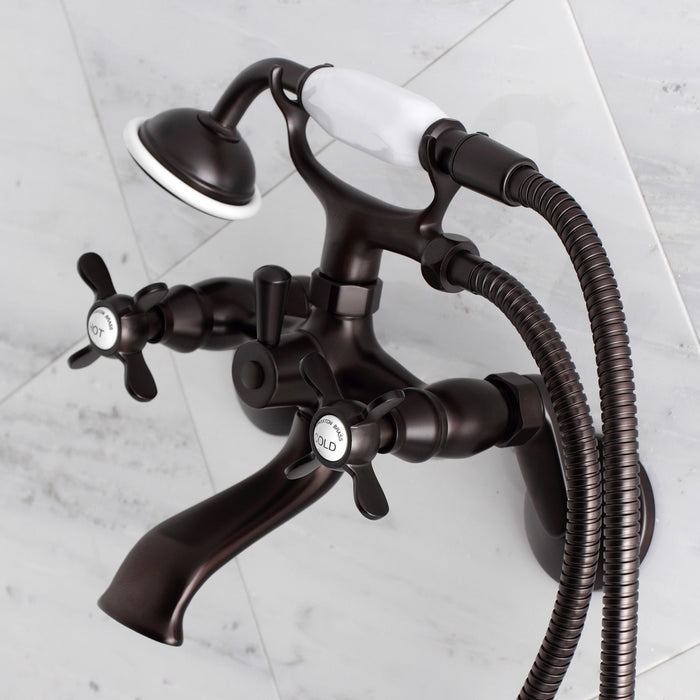 Kingston Heirloom KS286ORB - Essex Three-Handle 2-Hole Wall Mount Clawfoot Tub Faucet with Hand Shower, Oil Rubbed Bronze
