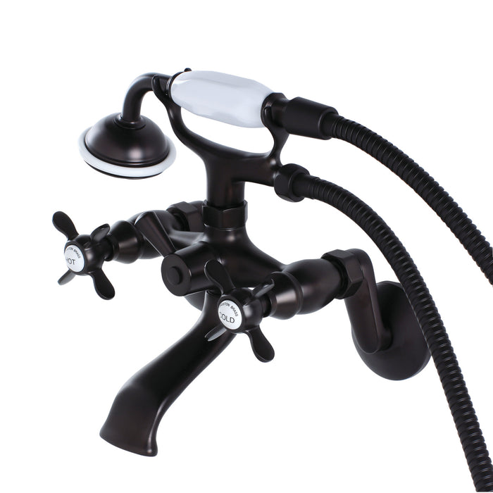Kingston Heirloom KS286ORB - Essex Three-Handle 2-Hole Wall Mount Clawfoot Tub Faucet with Hand Shower, Oil Rubbed Bronze