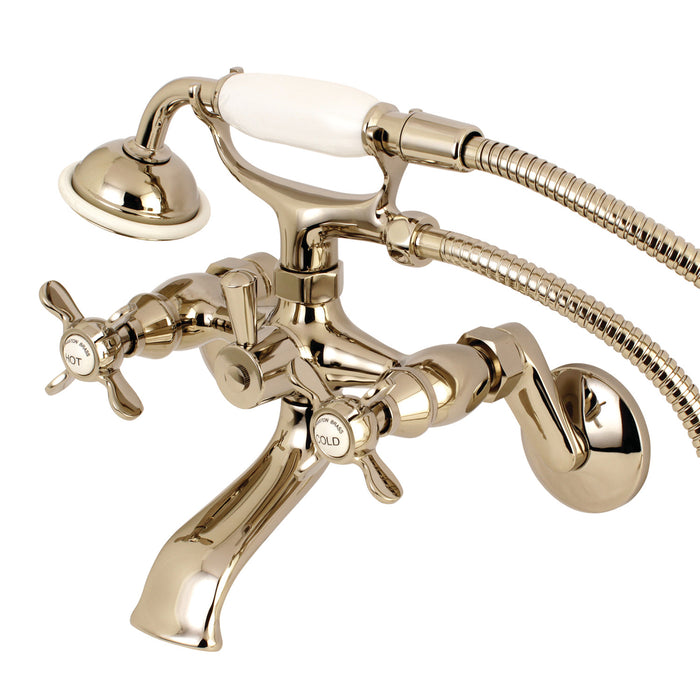Kingston Heirloom KS286PN - Essex Three-Handle 2-Hole Wall Mount Clawfoot Tub Faucet with Hand Shower, Polished Nickel