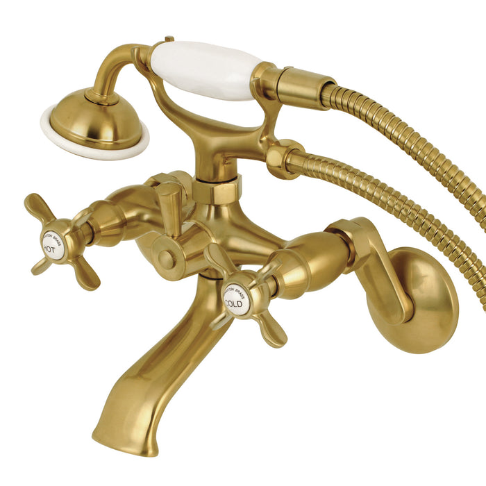 Kingston Heirloom KS286SB - Essex Three-Handle 2-Hole Wall Mount Clawfoot Tub Faucet with Hand Shower, Brushed Brass