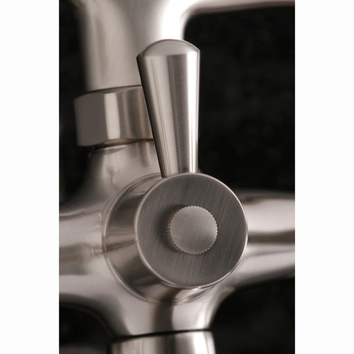 Kingston Heirloom KS286SN - Essex Three-Handle 2-Hole Wall Mount Clawfoot Tub Faucet with Hand Shower, Brushed Nickel